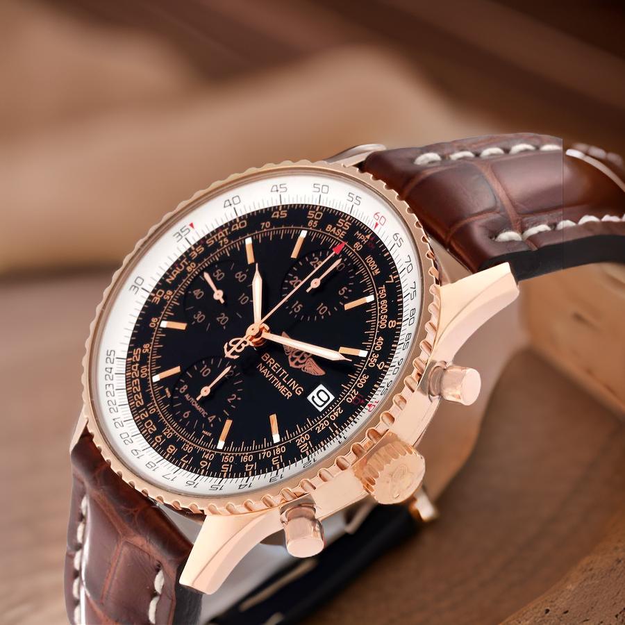 BRT Navitimer 41 Rose Gold Black Dial Mens Watch Watchoid